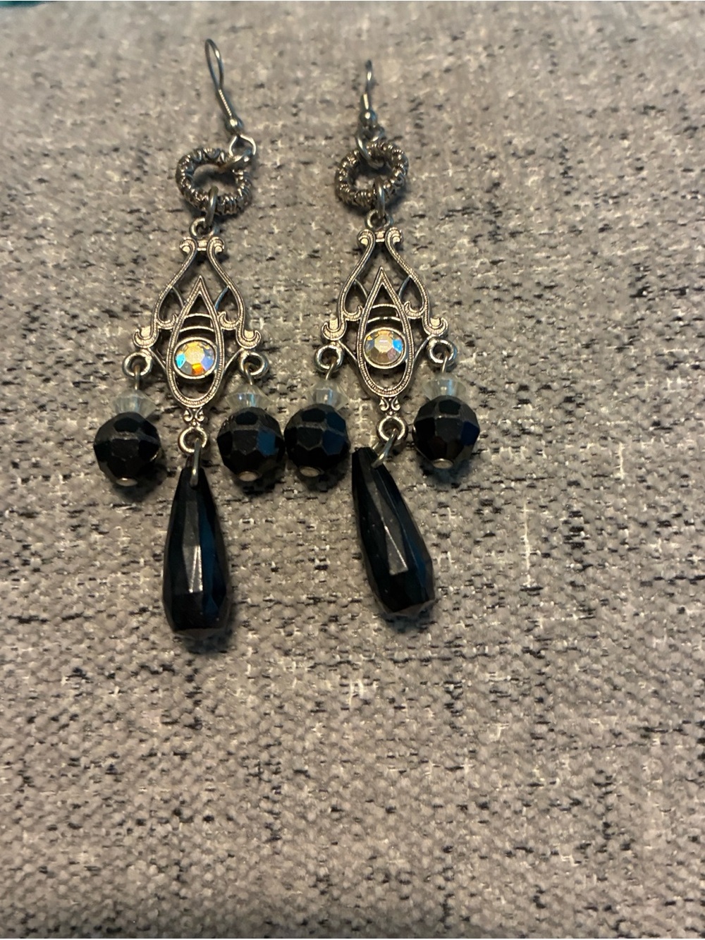 Vintage-Inspired Goth Black Crystal Chandelier Dangle Earrings